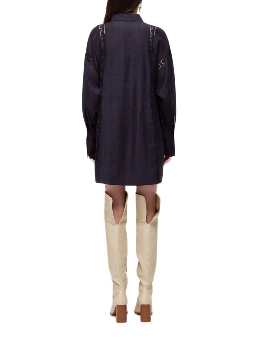 Blugirl Short Lyocell Dress With Lace Trims And Shirt Collar