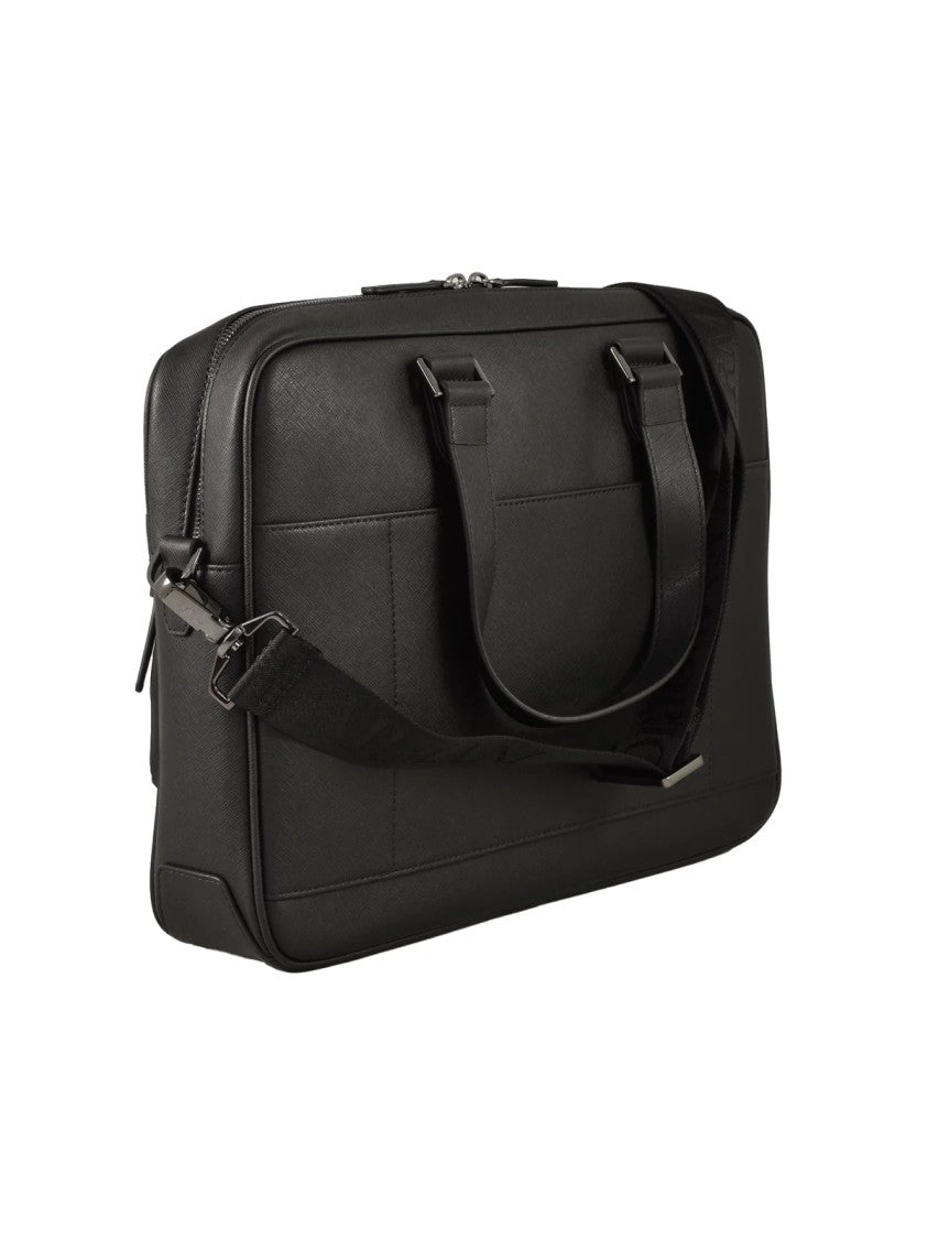 Emporio Armani Black Polyurethane Briefcase With Dual Carrying Options