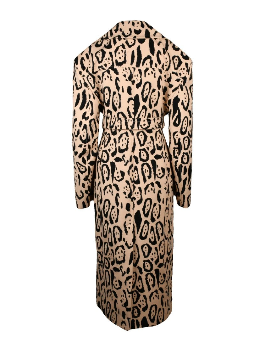 Sportmax Grembo Cotton Trench Coat With Abstract Animal Print And Belted Waist