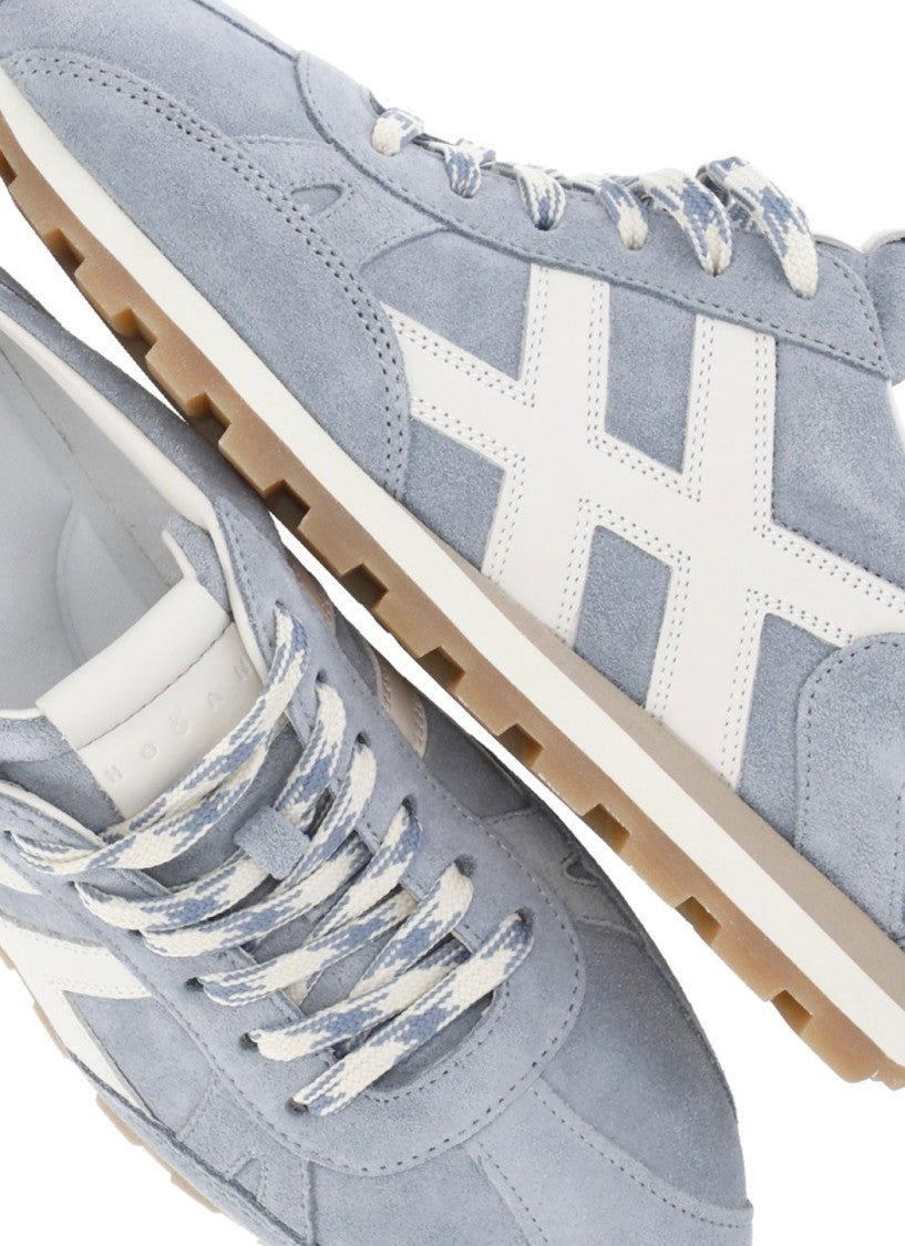Hogan Light Blue Suede Leather Sneakers With Contrasting Logo