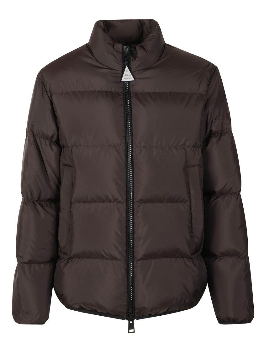 Moncler Quilted Brown Puffer Jacket With High Collar