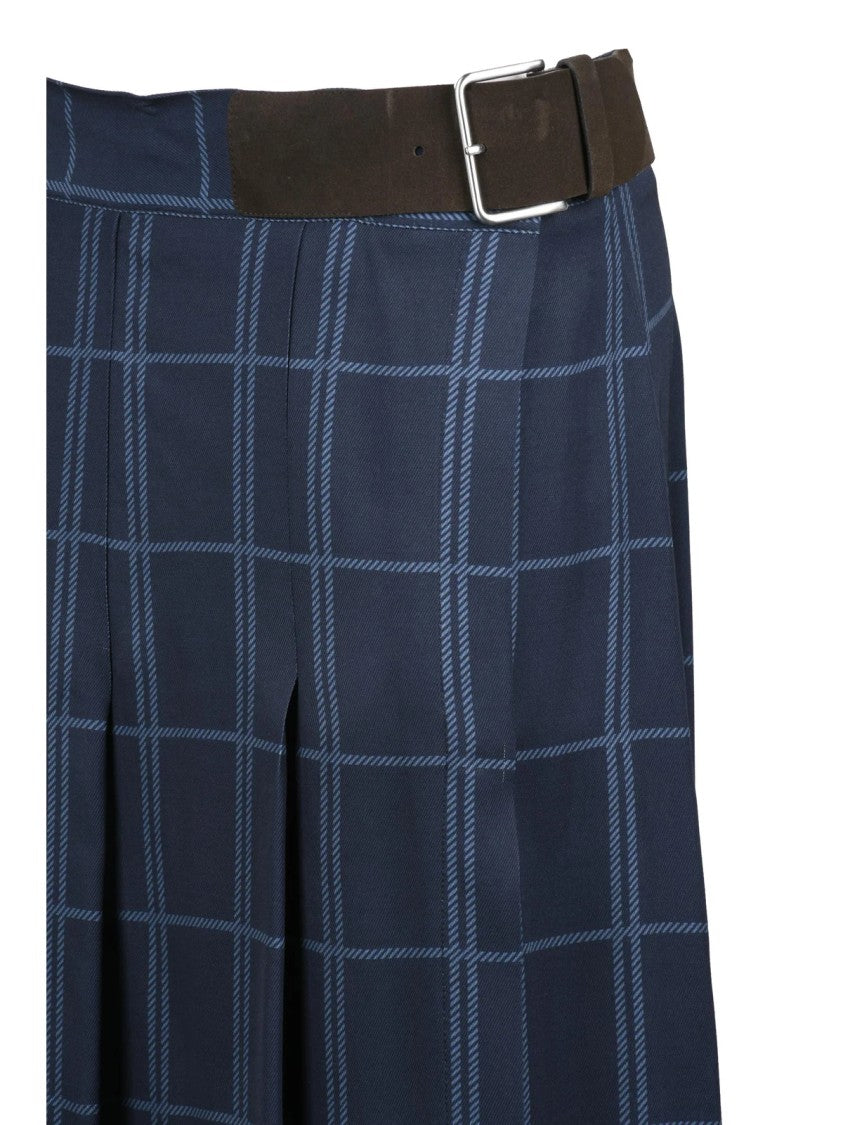 Crida Pleated Midi Skirt With Adjustable Belt And Checkered Pattern