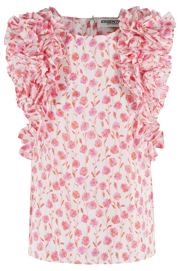 Essentiel Antwerp Floral Print Ruffle Top With Soft-Fit Silhouette