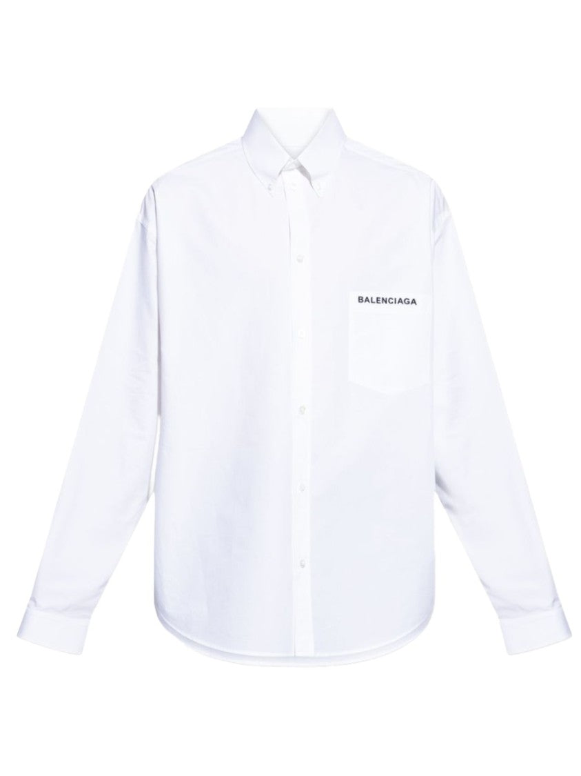 Balenciaga Long-Sleeve Logo Cotton Shirt