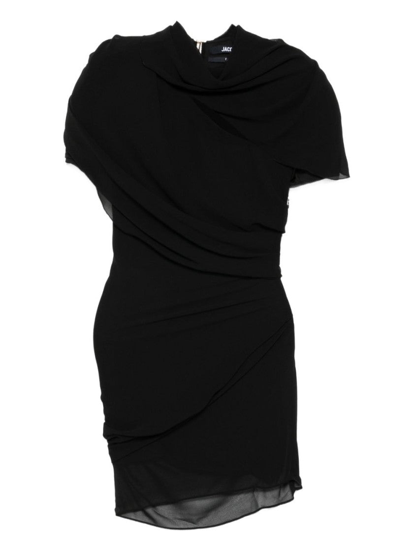 Jacquemus Black High Neck Draped Short Dress