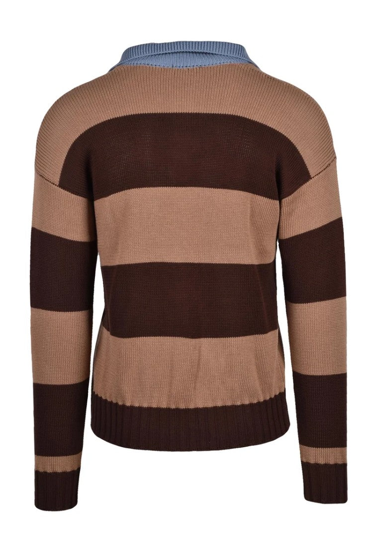 Drumohr Polo Knit - Brown/Light Blue