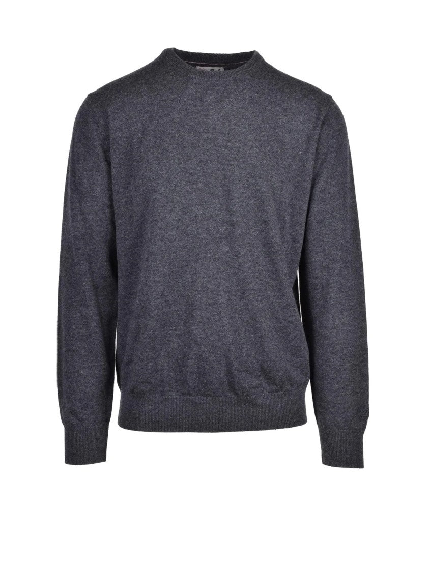 Mc2 Saint Barth Grey Extrafine Merino Wool-Cashmere Crewneck Sweater