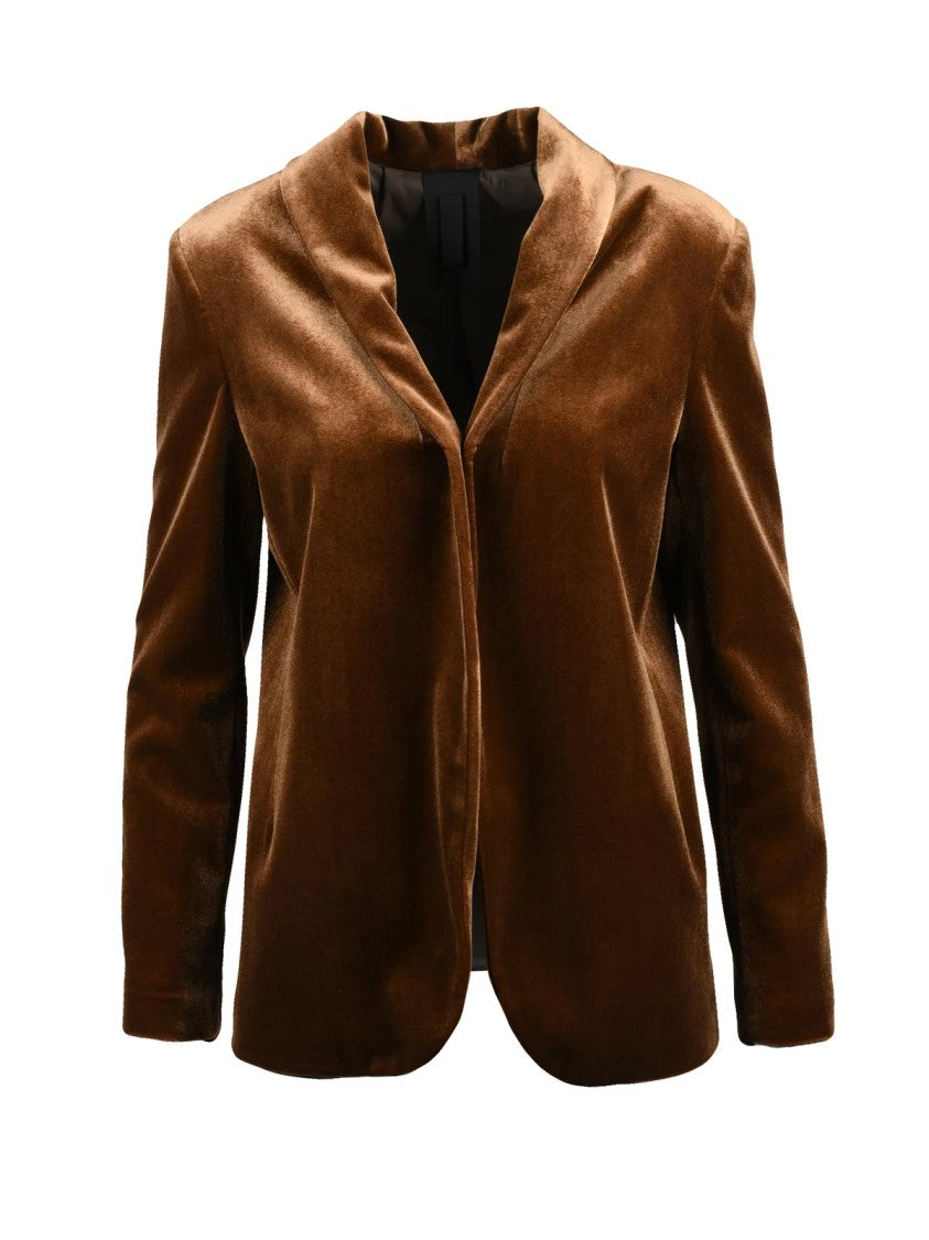 Black 961 Velvet Blazer With Open Front And Shawl Collar