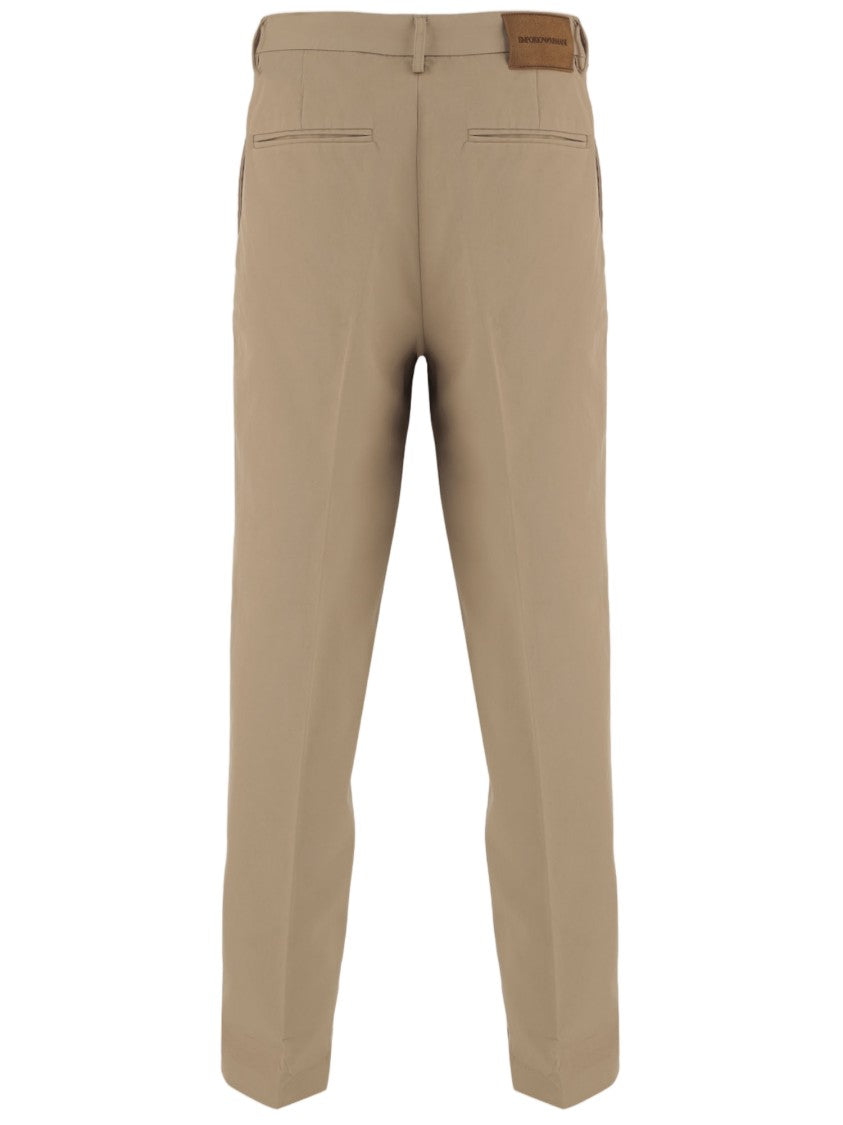 Emporio Armani Beige Straight-Leg Leather Detail Pants