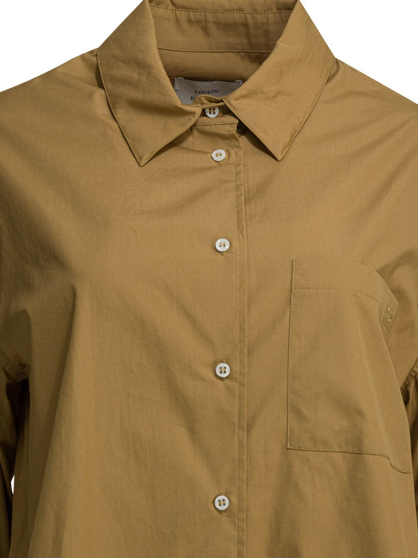 Loulou De Saison Relaxed Beige Button-Up Shirt With Subtle Embroidery