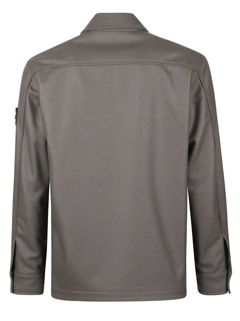 Stone Island Button-Up Grey Shirt Jacket With Classic Collar