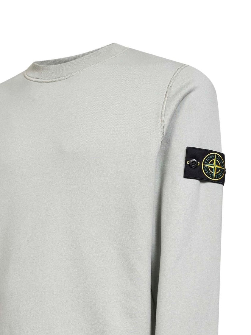 Stone Island Medium-Weight Grey Sweatshirt With Ribbed Crewneck