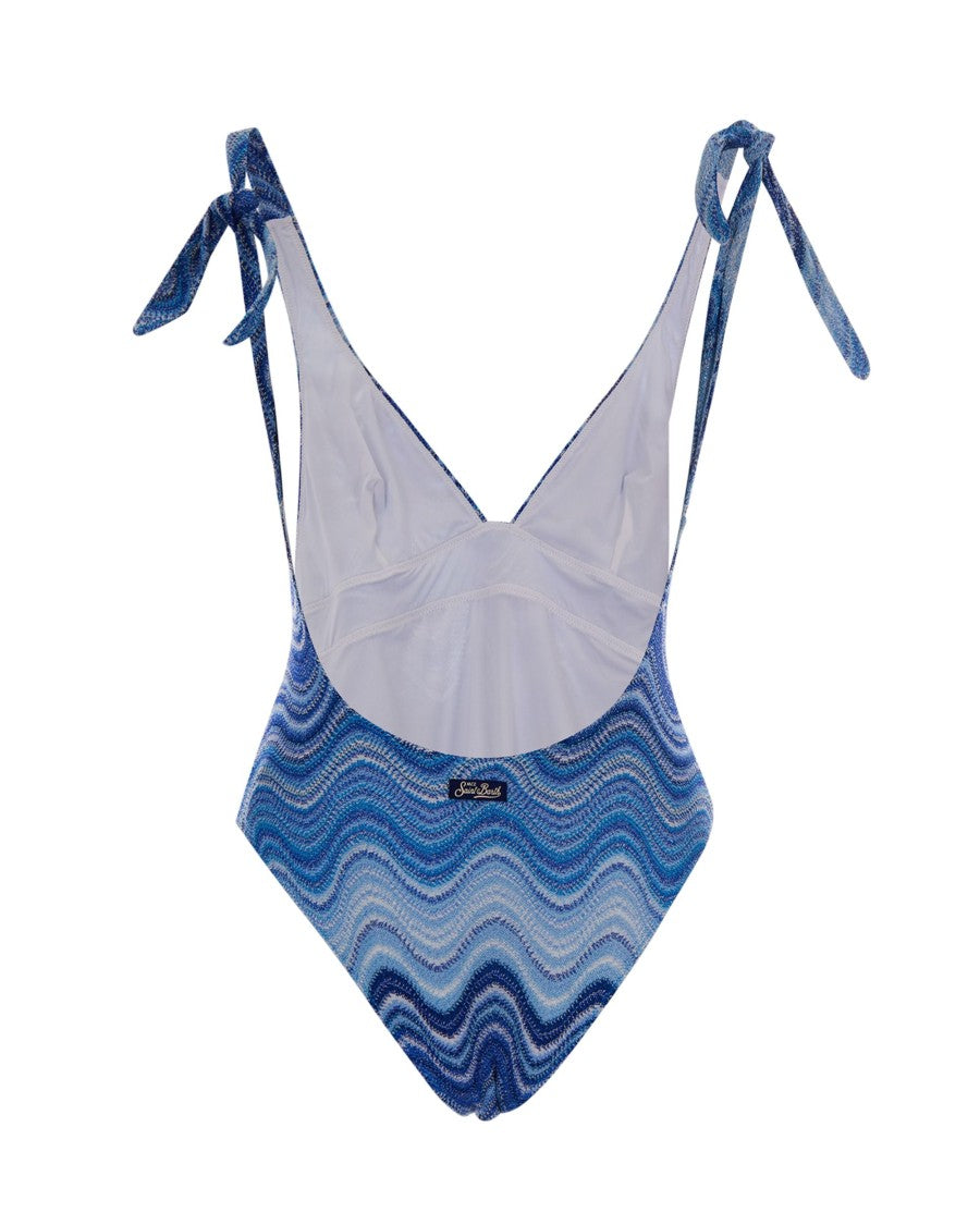 Mc2 Saint Barth Deep V Neck One-Piece Swimsuit With Adjustable Ties And Gradient Finish
