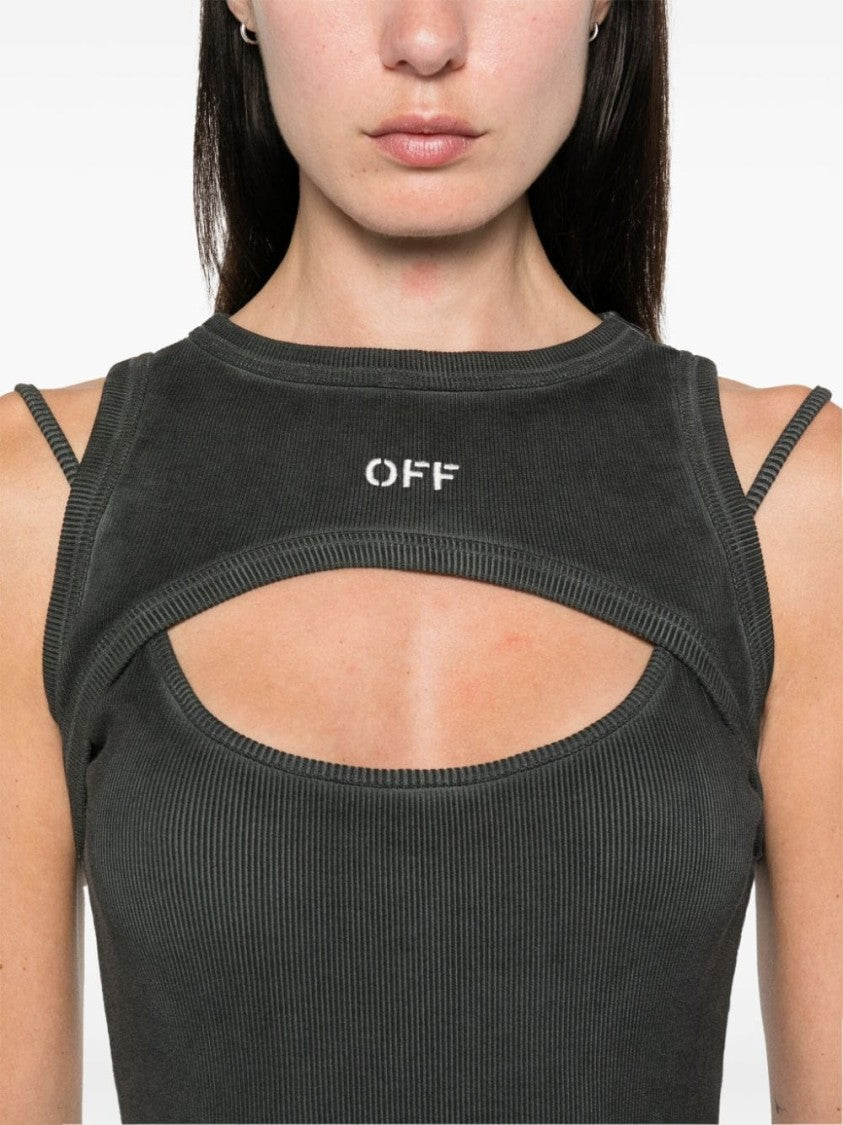 Off-White Mini Dress With Cut-Out Detail And Ribbed Texture