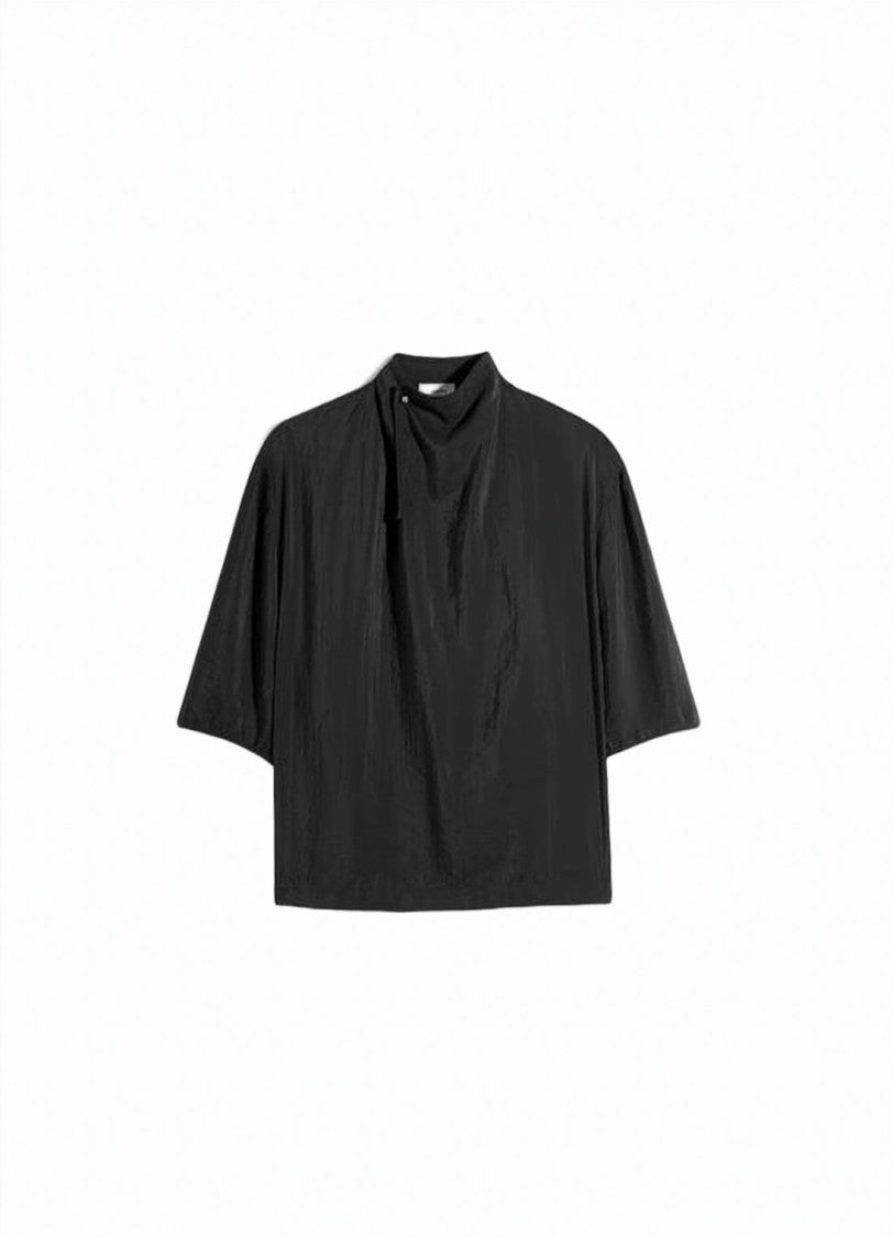 Lemaire High Neck Short-Sleeved Top In Silk-Polyamide Blend
