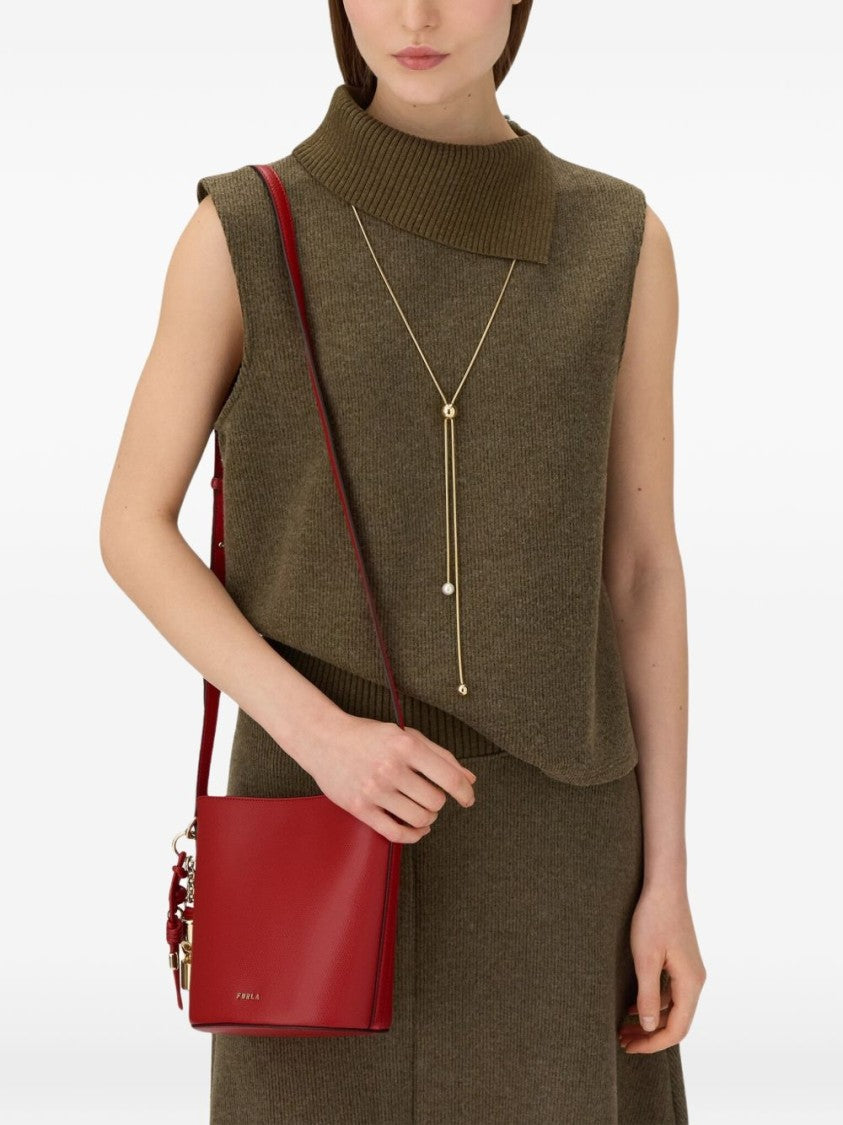Furla Red Leather Detachable Charm Shoulder Bag