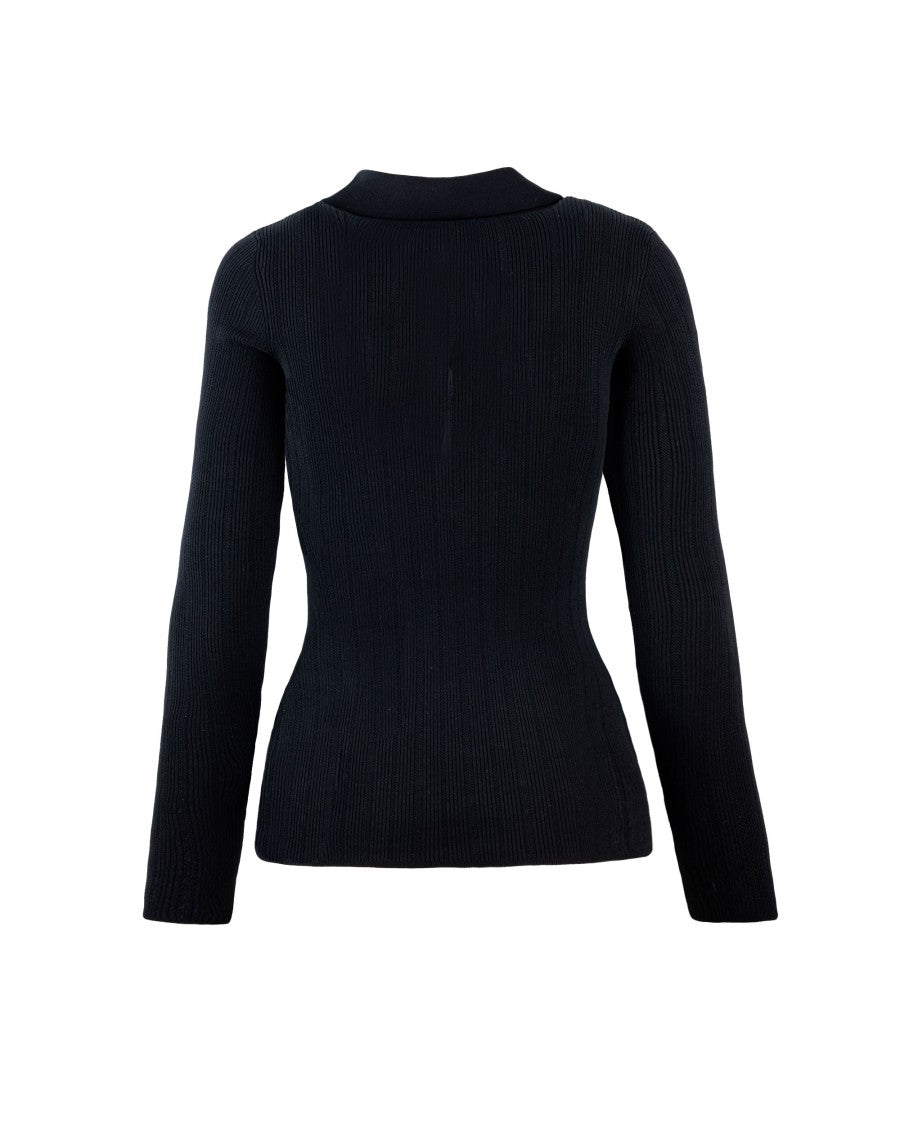 Elisabetta Franchi Ribbed Knit Top With À Jour Detailing Black