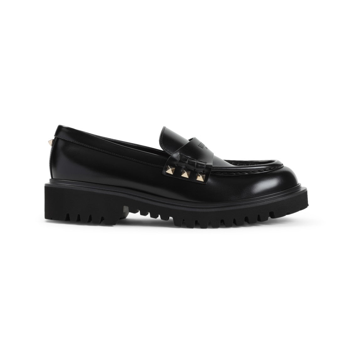 Valentino Black Leather Loafers With Gold-Studded Accents
