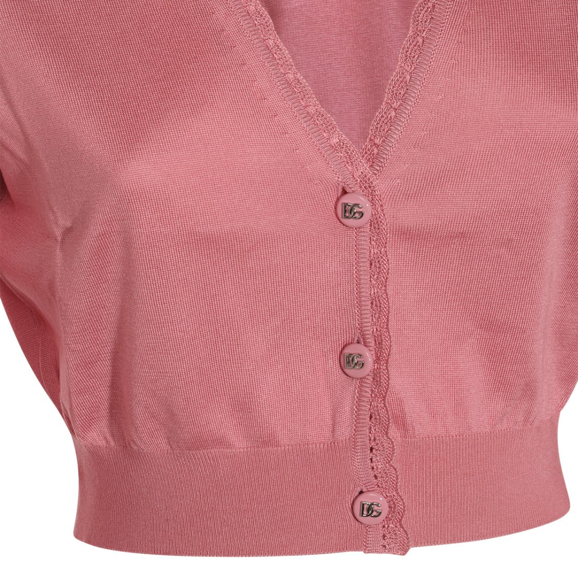 Dolce & Gabbana Cropped Pink Silk Knit Sweater With Button Detailing