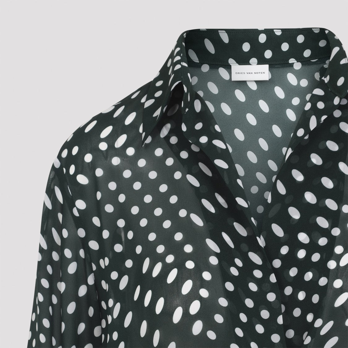 Dries Van Noten Bottle Green Blouse With All-Over White Dots