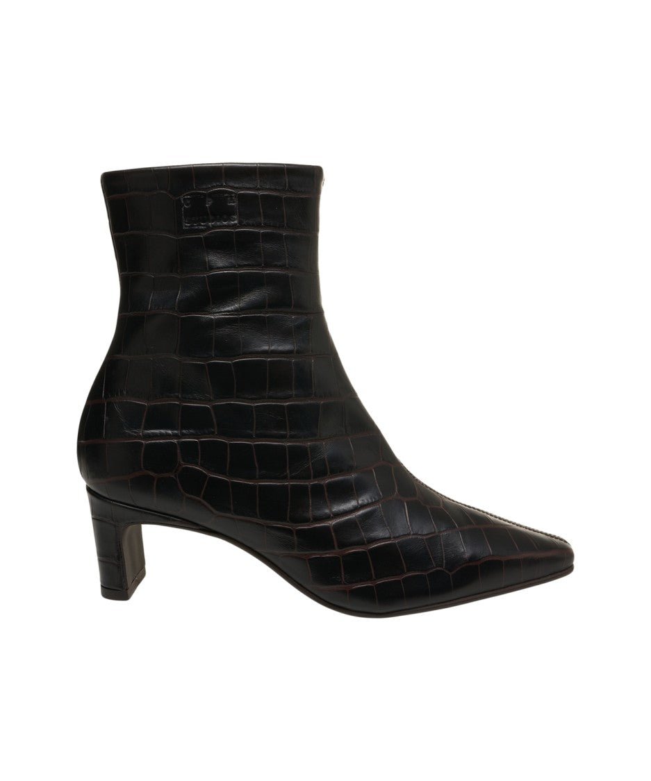 Copenaghen Crocodile-Effect Leather Ankle Boots With Pointed Toe