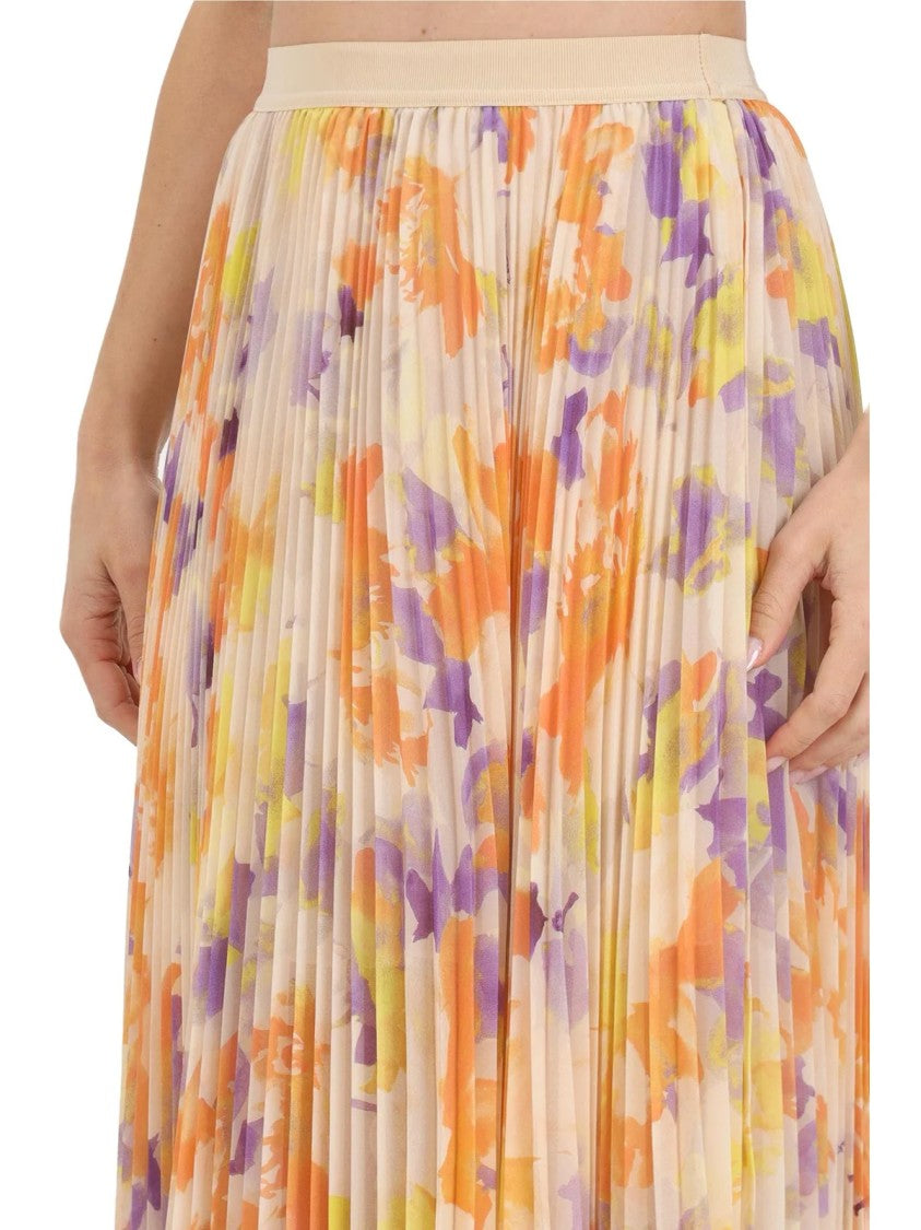 Patrizia Pepe Pleated Maxi Skirt With Two-Tone Abstract Print