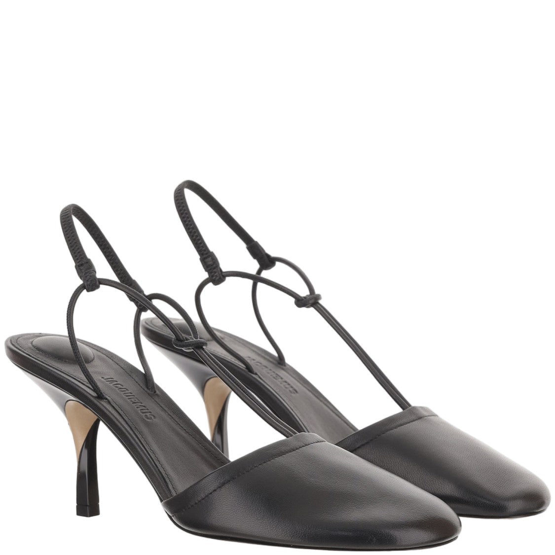 Jacquemus Black Pina Sculptural Lacquered Heel Leather Sandals