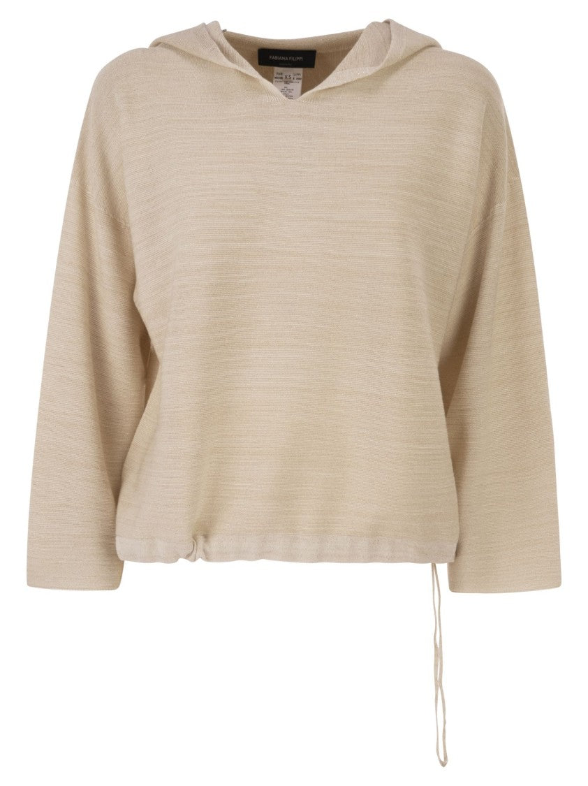 Fabiana Filippi Hooded Jumper In Wool And Cotton With Links Stitch