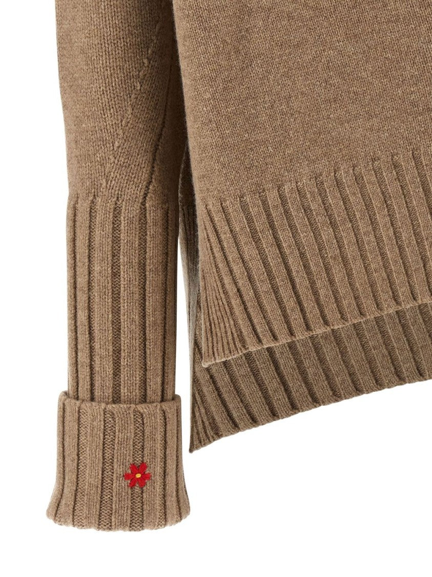 Tory Burch Relaxed Fit Brown Knit Sweater