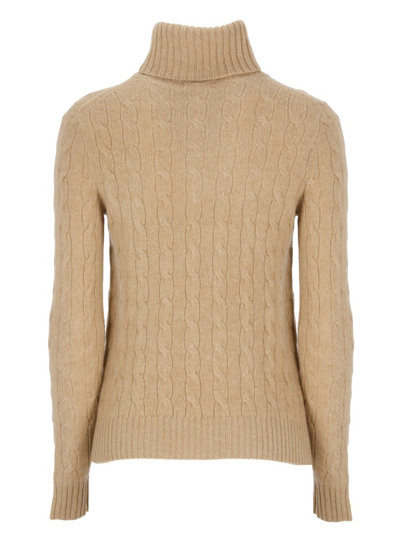 Polo Ralph Lauren Beige Wool And Cashmere Turtleneck Sweater With Ribbed Trims
