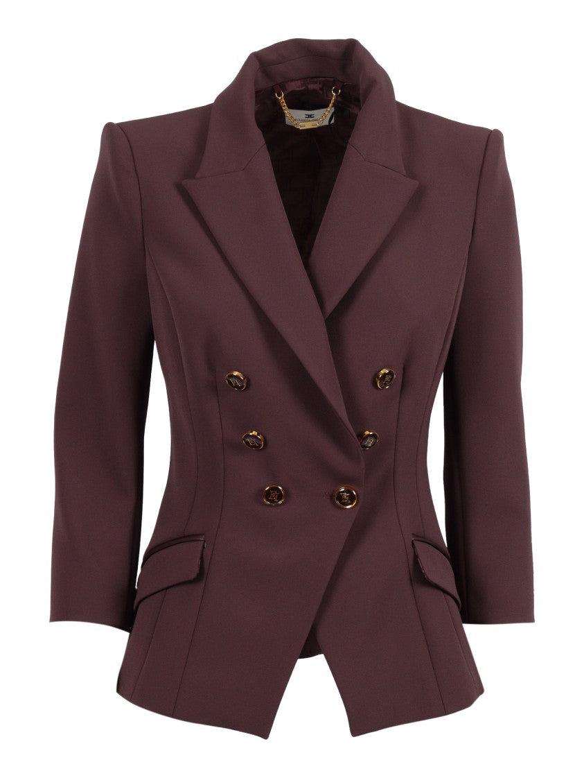 Elisabetta Franchi Tailored Double-Breasted Blazer With Gold Accents