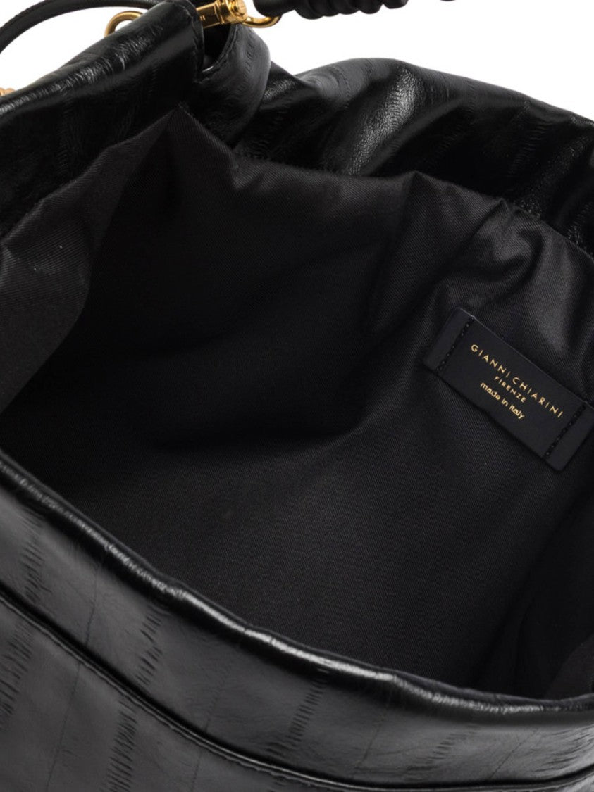 Gianni Chiarini Ruched Black Leather Handbag With Twisted Handle