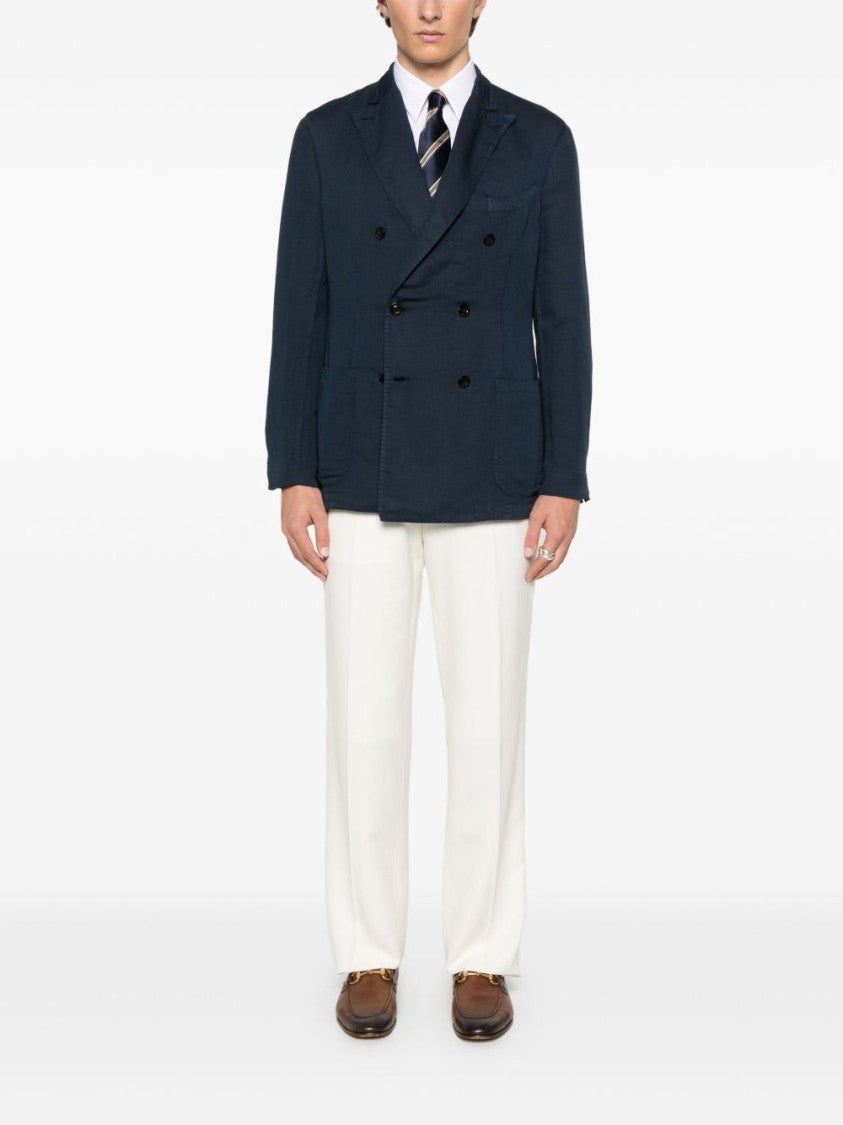 Boglioli Navy Blue Double-Breasted Cotton Jacket