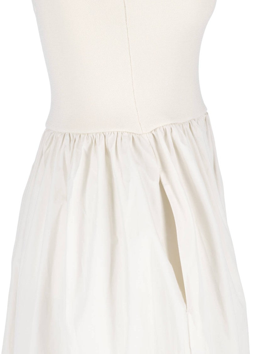 Matteau White Fitted Square Neck Midi Dress