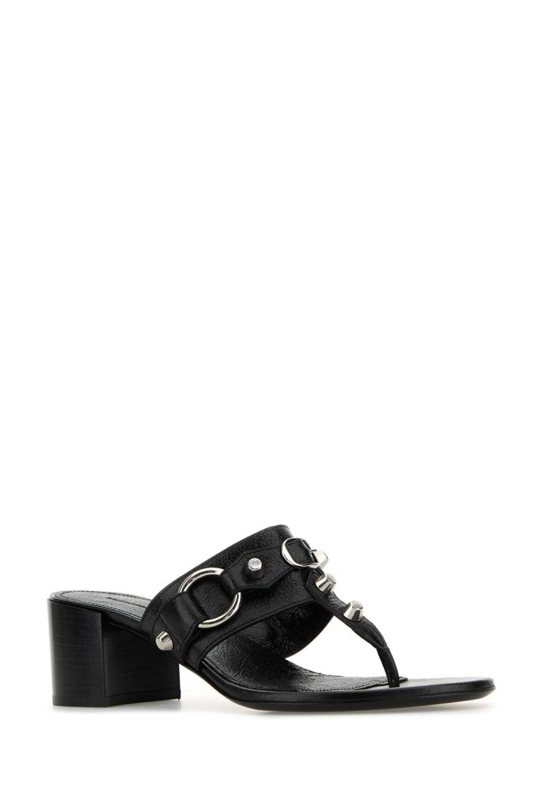 Balenciaga Black Leather City Thong Mules
