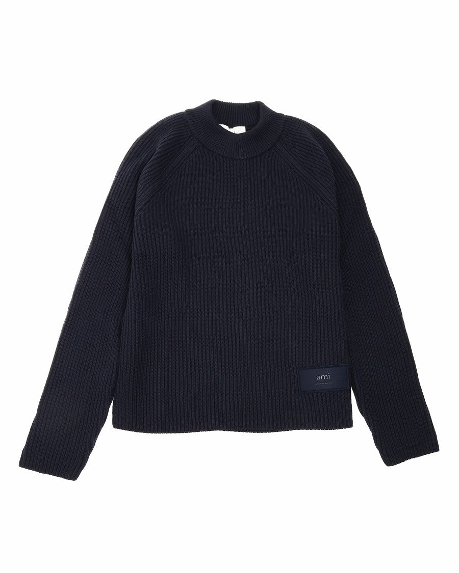 Ami Ribbed Knit Sweater With Crew Neck