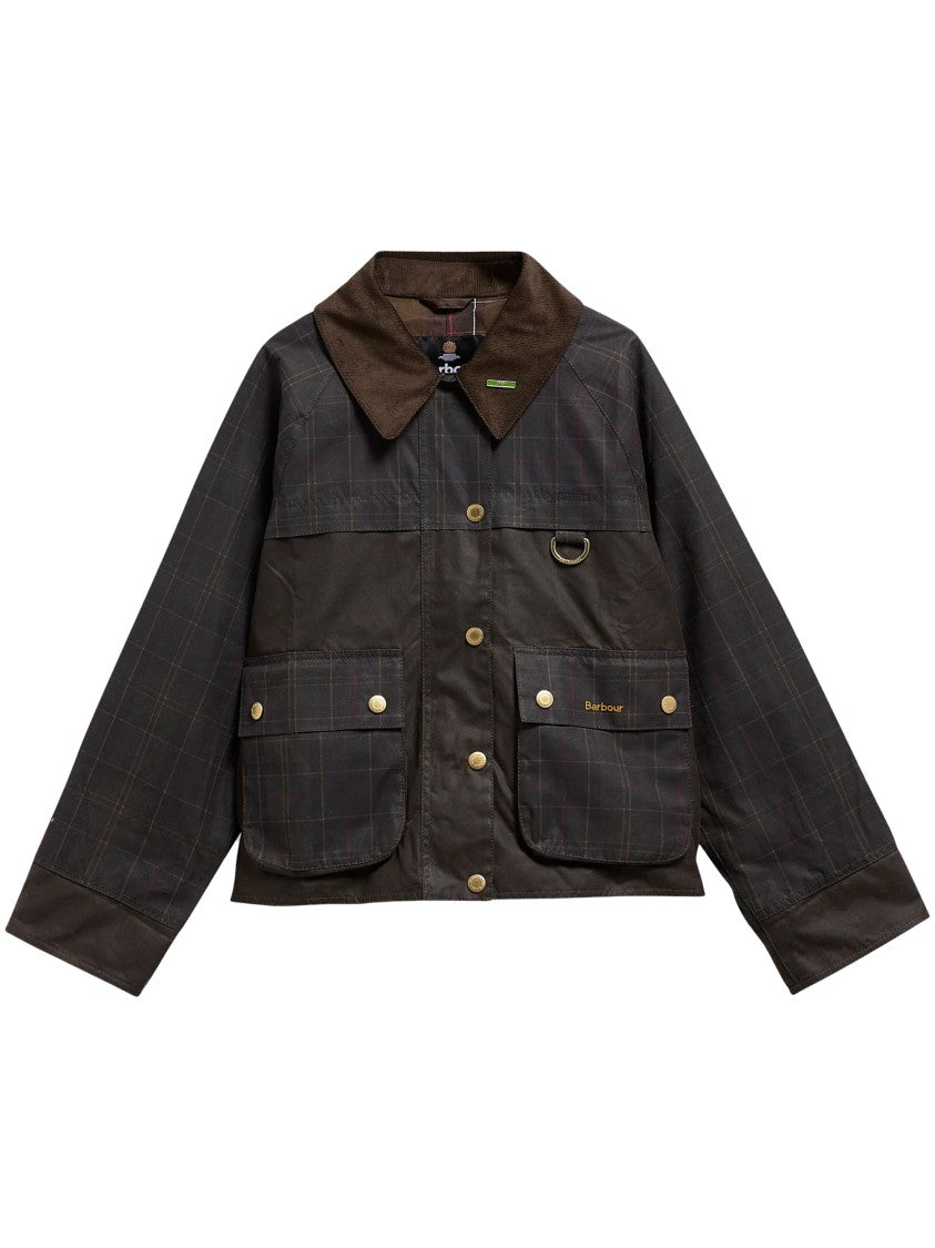 Barbour Cropped Tartan Wax Jacket With Corduroy Collar