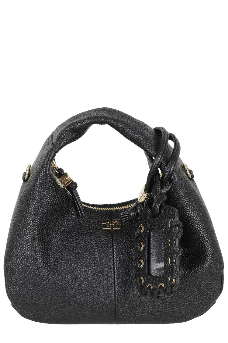 Ganni Black Mini Grained Removable Strap Polyester Hobo Handbag