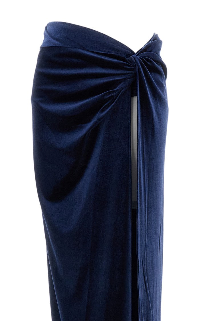 The Andamane Blue Zohra Twist Detail Velvety Stretch Maxi Skirt