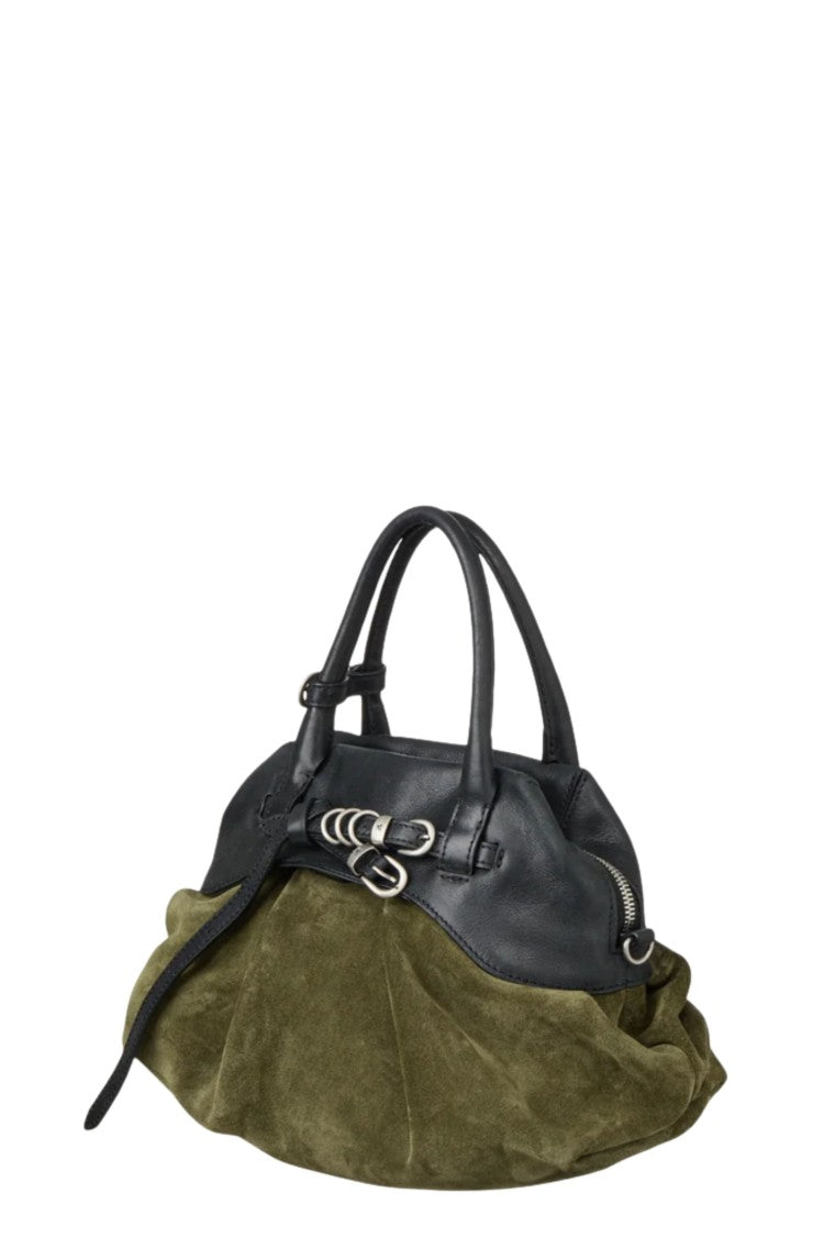 Margesherwood Dark Olive Soft Grandma Layered Suede Shoulder Bag