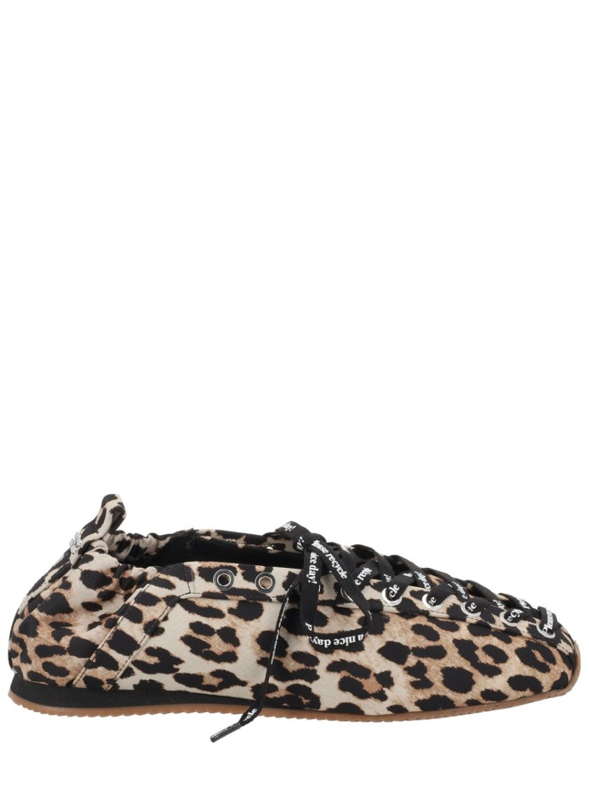 Ganni Leopard Print Gathered Elastic Flats