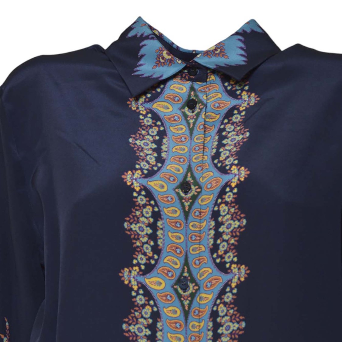 Etro Deep Blue Silk Shirt With Intricate Paisley Design
