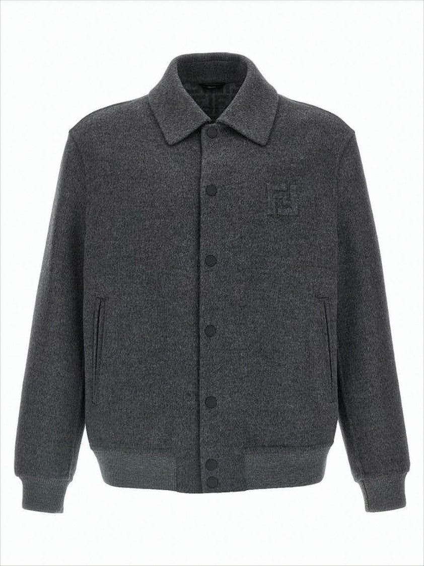 Fendi Dark Grey Fleece Wool Jacket
