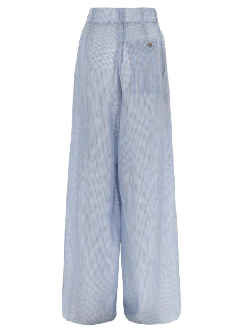 Dries Van Noten Light Blue Vertical Stripes Cupro Straight-Leg Pants