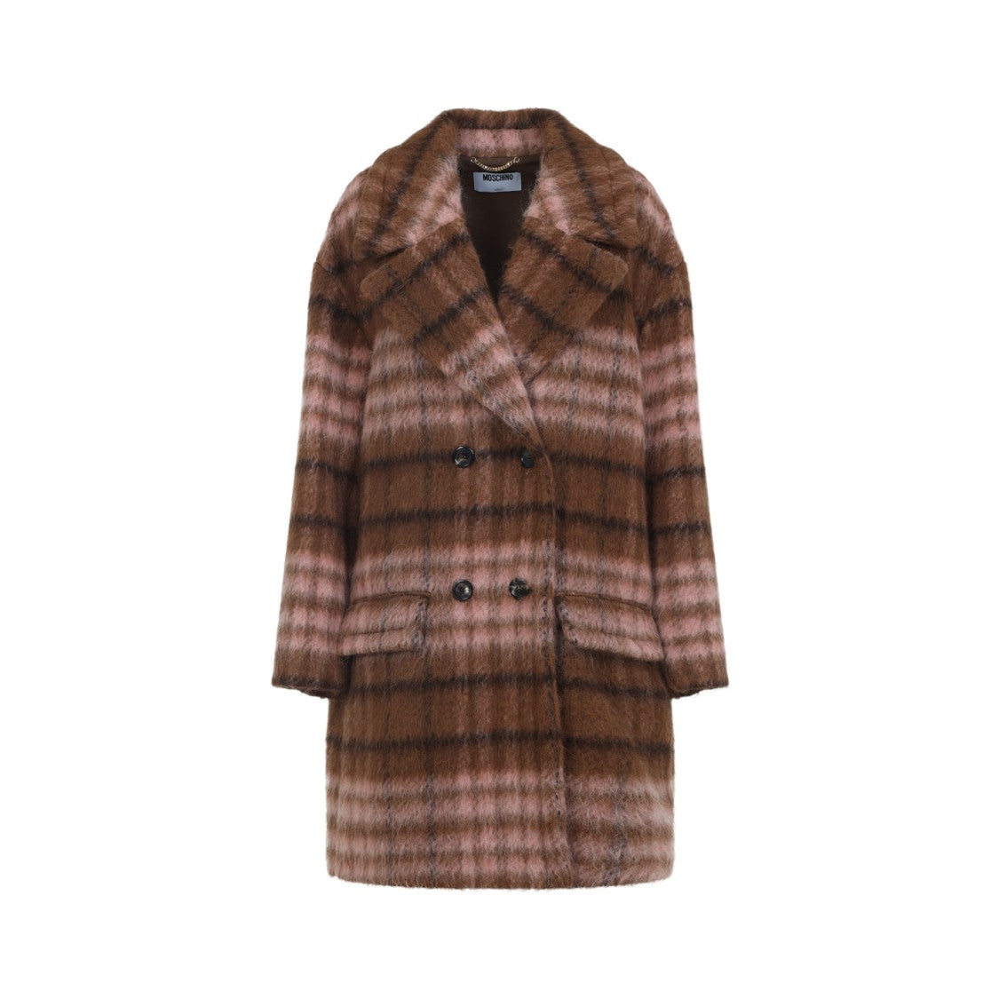 Moschino Double-Breasted Plaid Coat With Warm Acrylic Blend
