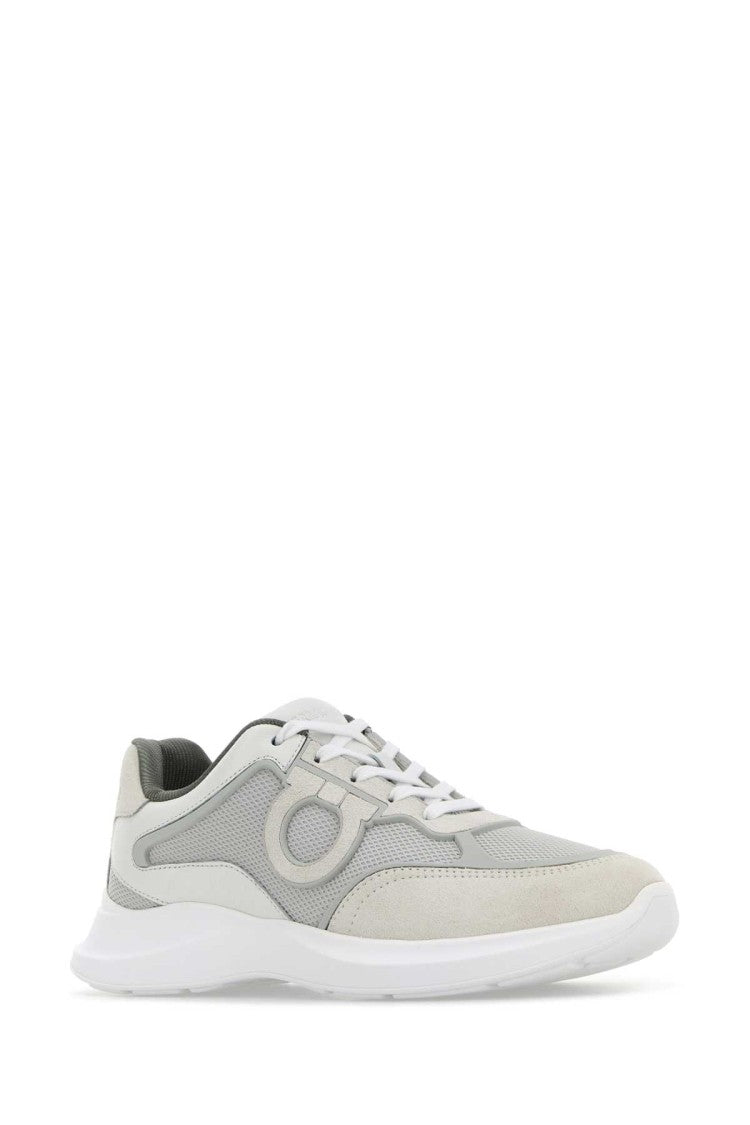 Salvatore Ferragamo White Leather And Mesh Bay Man Sneakers