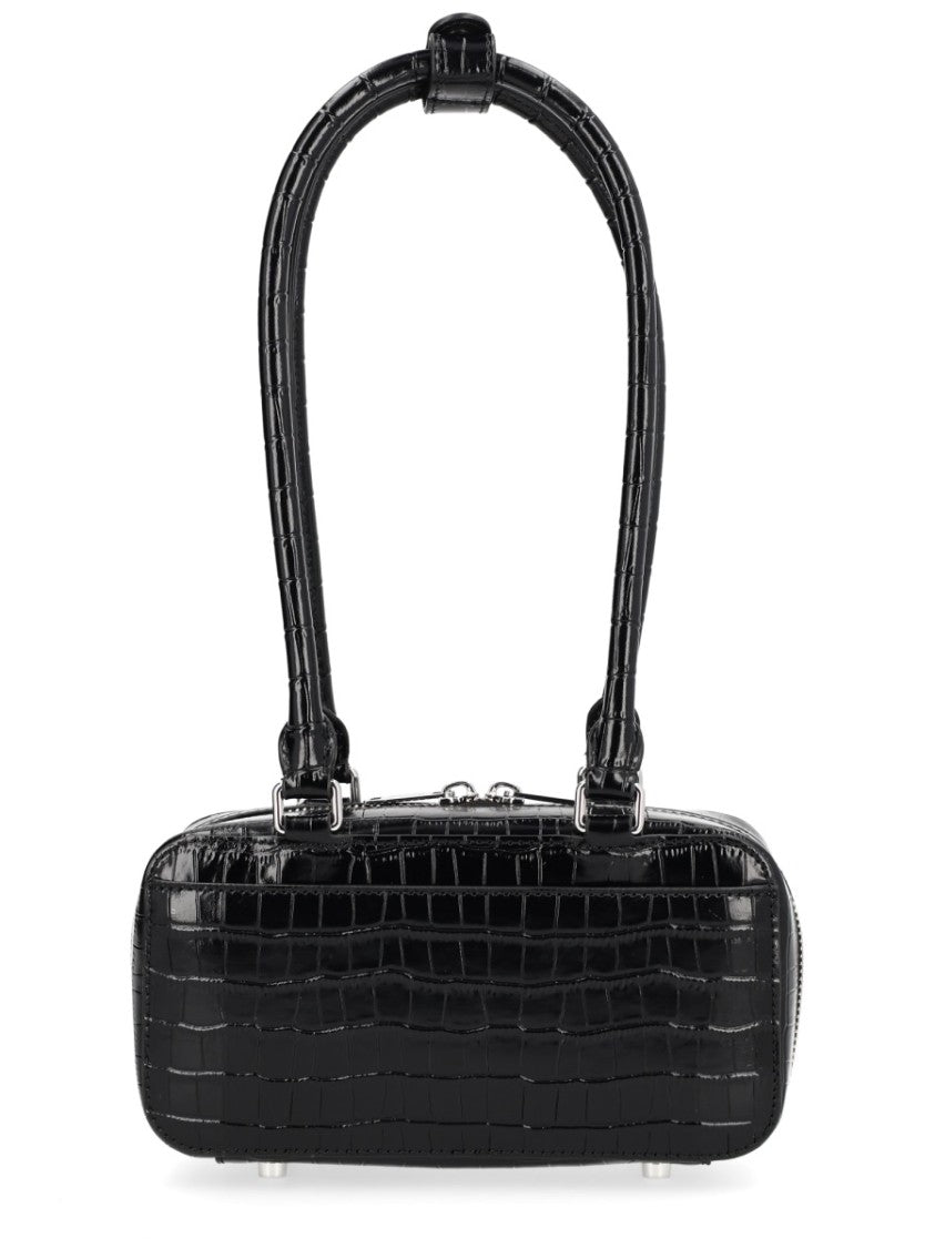 Self-Portrait Neutral Crocodile Embossed Structured Leather Handbag