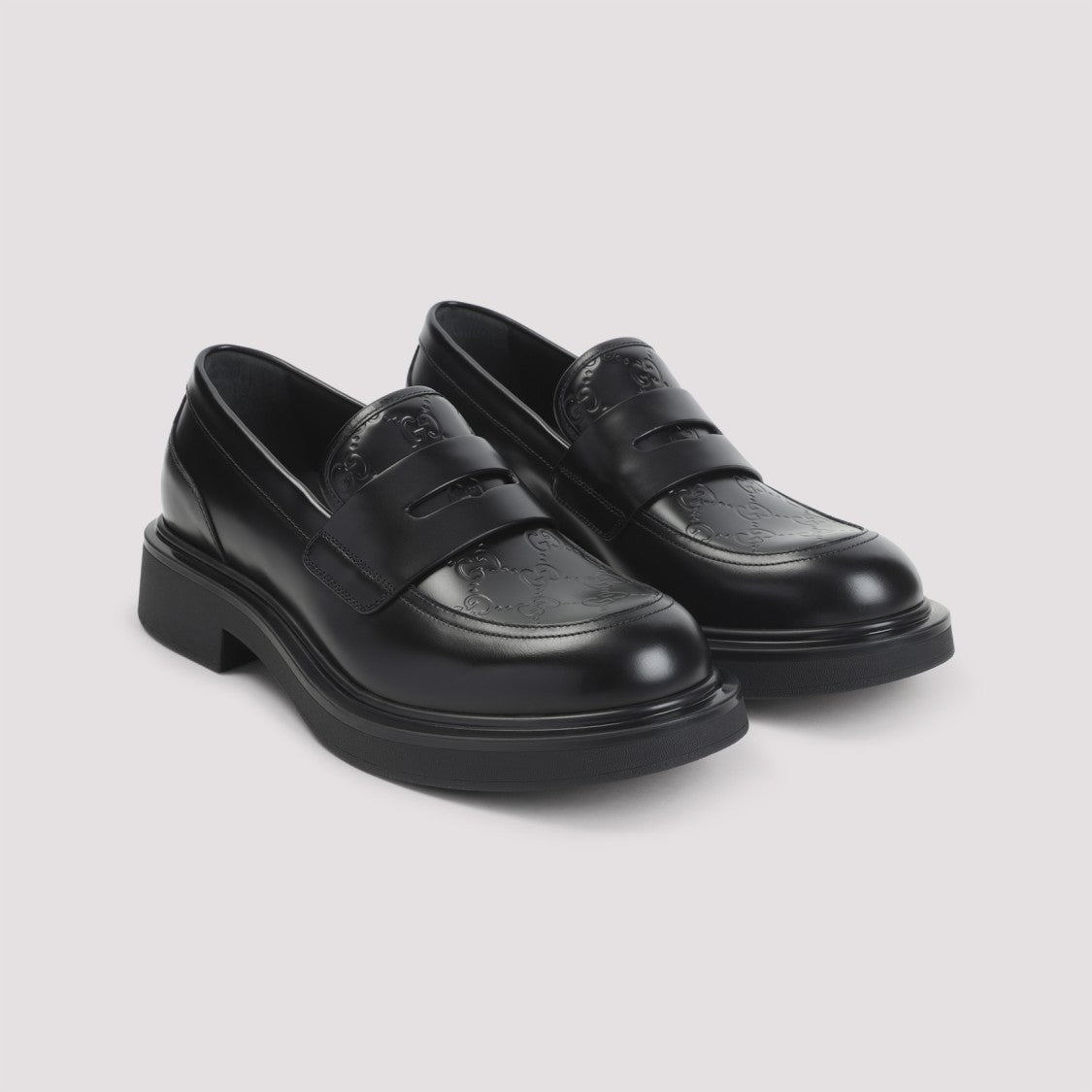 Gucci Polished Black Calf Leather Loafers With Chunky Sole