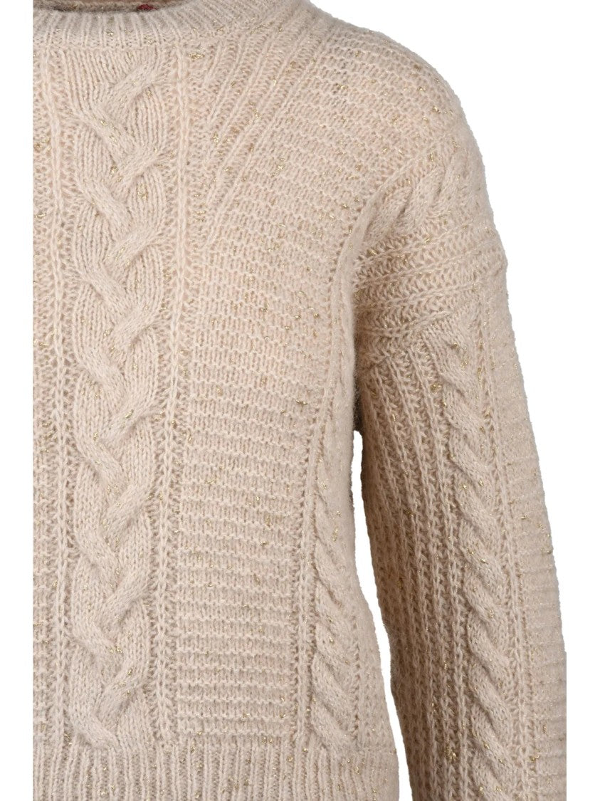 Max Mara Beige Cable-Knit Metallic Alpaca-Blend Sweater