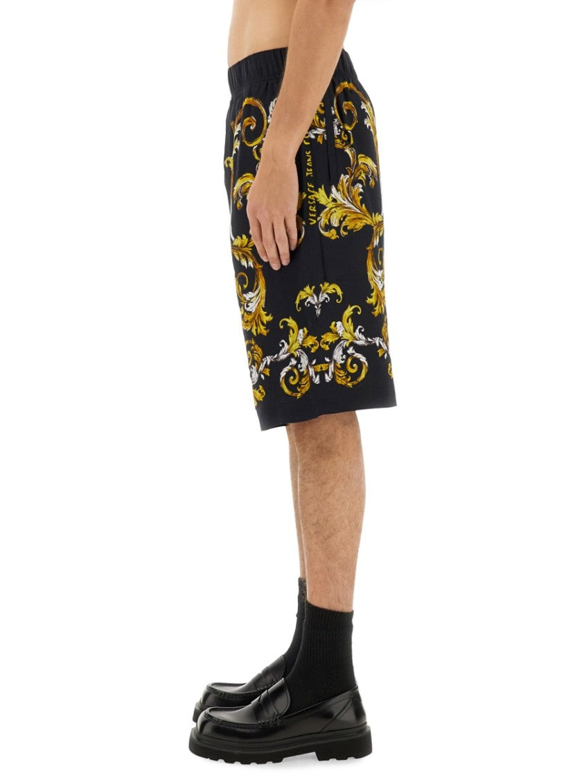 Versace Jeans Couture Shorts With Baroque Outline Print
